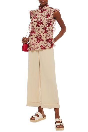 REDVALENTINO Ruffled floral-print silk crepe de chine top