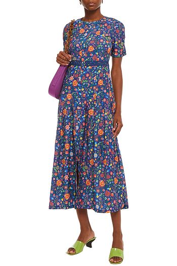 PALOMA BLUE May pleated floral-print crepe de chine midi dress