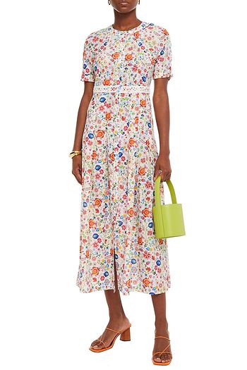 PALOMA BLUE May pleated floral-print crepe de chine midi dress