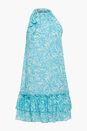 PALOMA BLUE Lola ruffled printed crepe de chine mini dress