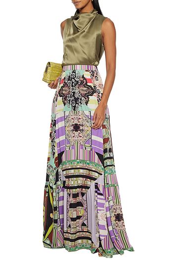 ETRO Gathered printed silk crepe de chine maxi skirt