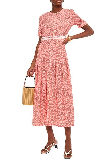 PALOMA BLUE May pleated printed crepe de chine midi dress