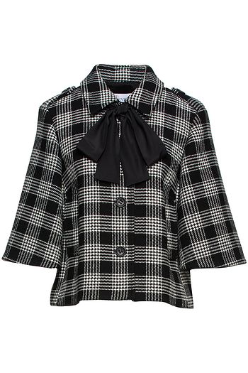 REDVALENTINO Bow-detailed Prince of Wales checked tweed blazer