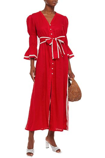 PALOMA BLUE Meredith belted crochet-trimmed linen midi dress