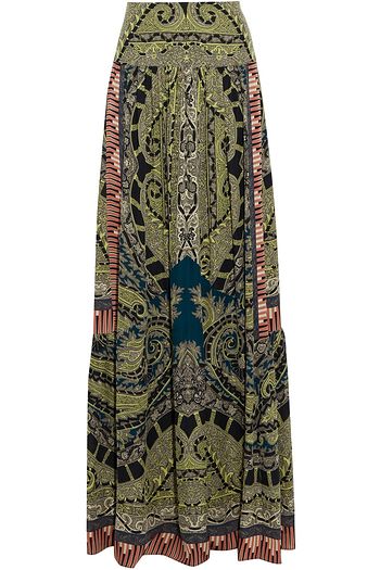 ETRO Gathered printed silk-crepe maxi skirt