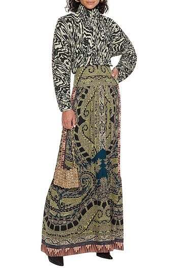 ETRO Gathered printed silk-crepe maxi skirt