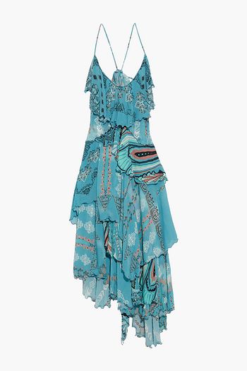 ETRO Bead-embellished ruffled printed silk-crepon slip dress