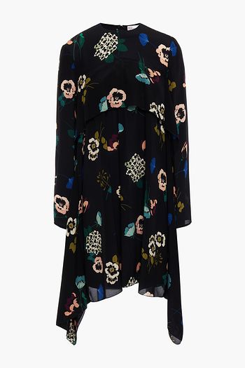 REDVALENTINO Draped floral-print silk crepe de chine mini dress