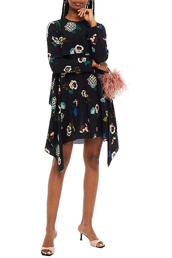 REDVALENTINO Draped floral-print silk crepe de chine mini dress