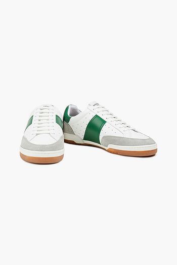 SANDRO Perforated leather and suede sneakers