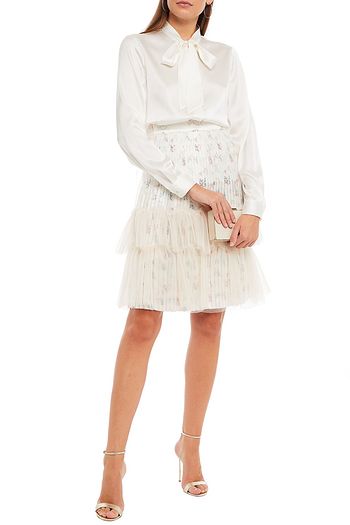 HUISHAN ZHANG Tiered layered tulle and printed satin skirt