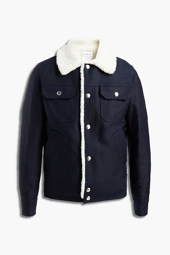SANDRO Faux shearling-trimmed cotton-twill jacket