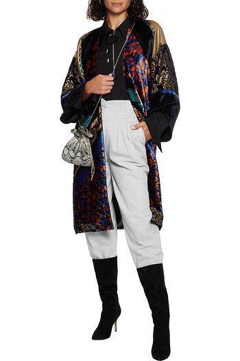 ETRO Printed metallic devoré-velvet kimono