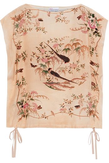 REDVALENTINO Draped printed silk crepe de chine top