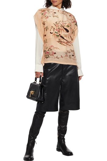REDVALENTINO Draped printed silk crepe de chine top