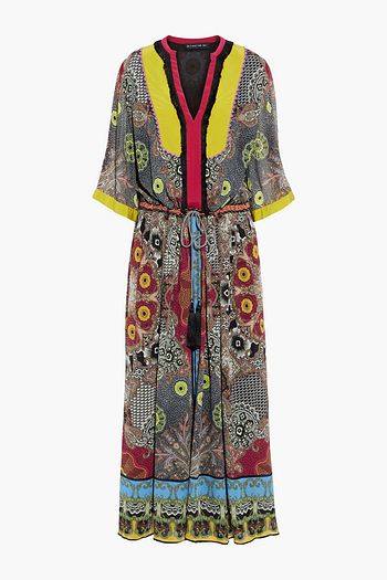 ETRO Fringe-trimmed bead-embellished printed crepon maxi dress