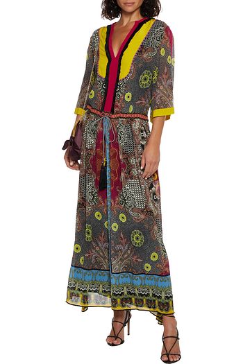 ETRO Fringe-trimmed bead-embellished printed crepon maxi dress