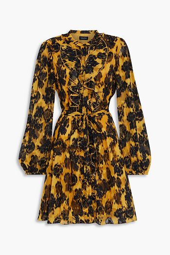 SALONI Tilly ruffled printed burnout crepe de chine mini dress