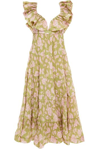 ZIMMERMANN The Lovestruck bedrucktes Midikleid aus Taft mit Rüschen