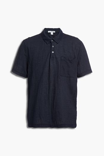 JAMES PERSE Cotton-blend chambray polo shirt