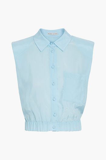 ALICE + OLIVIA Arielle cropped washed-cupro top