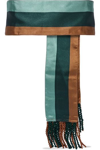 ETRO Fringed striped satin-twill waist belt
