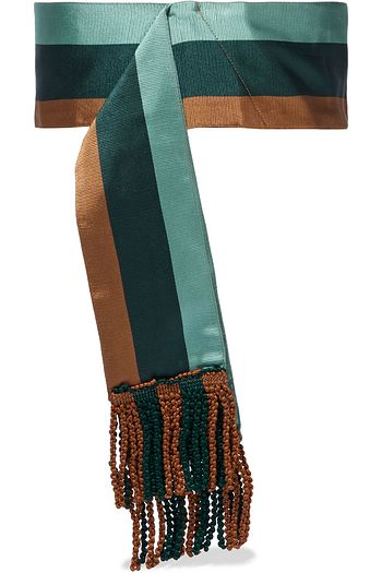 ETRO Fringed striped satin-twill waist belt
