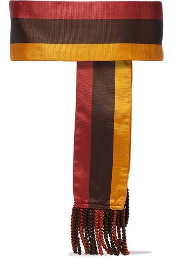 ETRO Fringed striped satin-twill waist belt