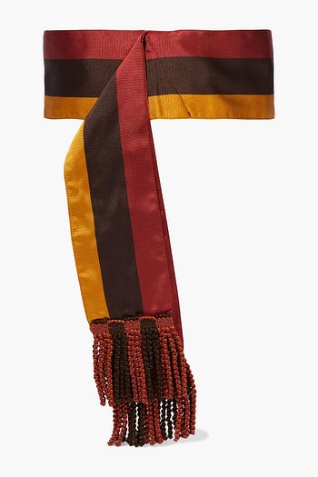 ETRO Fringed striped satin-twill waist belt