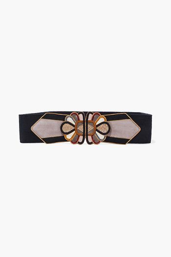 ETRO Embellished leather-trimmed suede waist belt