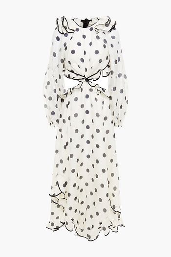 ZIMMERMANN The Lovestruck Midikleid aus einer Leinen-Seidenmischung mit Rüschen und Polka-Dots