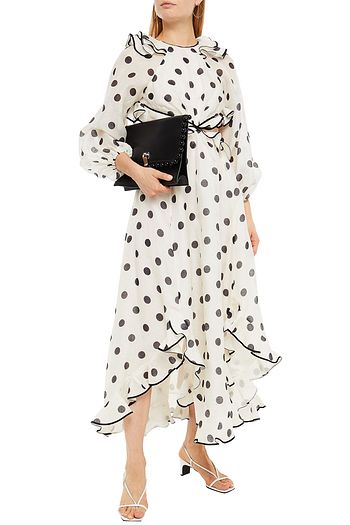 ZIMMERMANN The Lovestruck Midikleid aus einer Leinen-Seidenmischung mit Rüschen und Polka-Dots