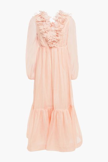 ZIMMERMANN The Lovestruck floral-appliquéd linen and silk-blend midi dress