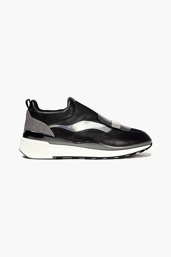 SERGIO ROSSI Verzierte Slip-ons aus Mesh und Leder mit Glitter-Finish