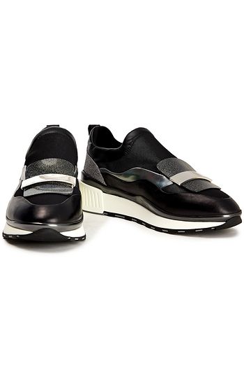 SERGIO ROSSI Verzierte Slip-ons aus Mesh und Leder mit Glitter-Finish