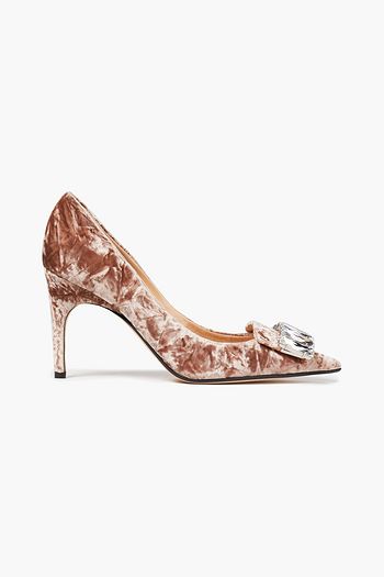 SERGIO ROSSI sr1 crystal-embellished crushed-velvet pumps