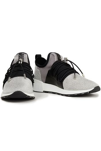 SERGIO ROSSI Leather-paneled metallic mesh sneakers