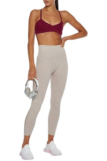 DKNY Cropped mesh-trimmed stretch-jacquard leggings