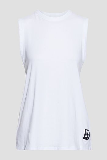 DKNY Printed stretch cotton and modal-blend jersey tank