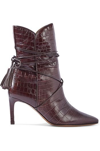 ZIMMERMANN Lace-up croc-effect leather ankle boots