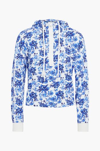 ALICE + OLIVIA Quinlan cropped floral-print French cotton-terry hoodie