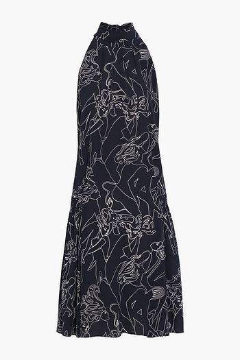 VICTORIA, VICTORIA BECKHAM Tie-neck gathered printed crepe dress