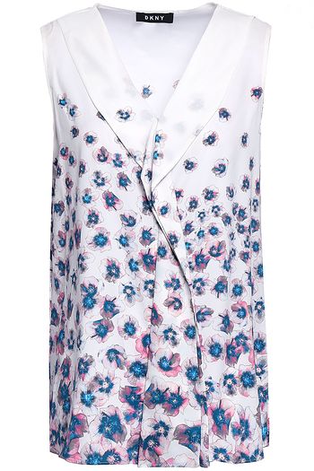 DKNY Ruffled floral-print crepe de chine blouse