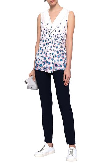 DKNY Ruffled floral-print crepe de chine blouse