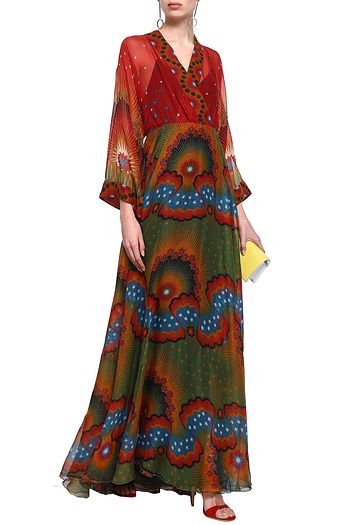 VALENTINO Wrap-effect printed silk-chiffon gown