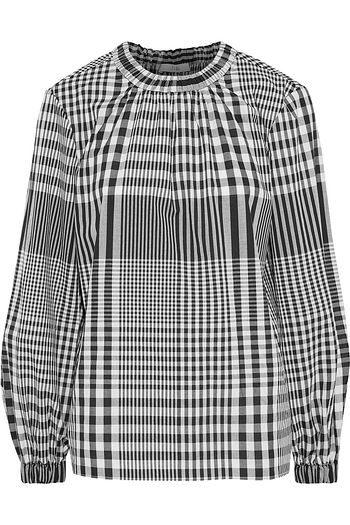 TIBI Gathered checked cotton top