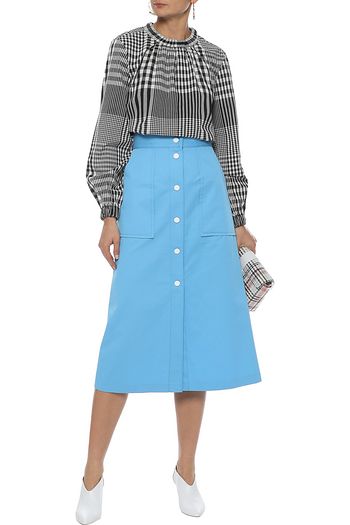 TIBI Gathered checked cotton top