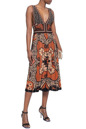 VALENTINO Pleated jacquard-knit midi dress