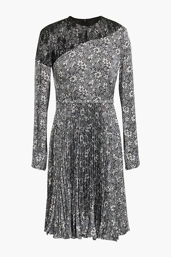 MIKAEL AGHAL Lace-paneled pleated printed cady dress
