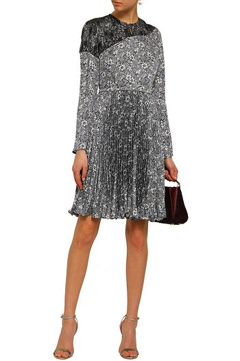 MIKAEL AGHAL Lace-paneled pleated printed cady dress